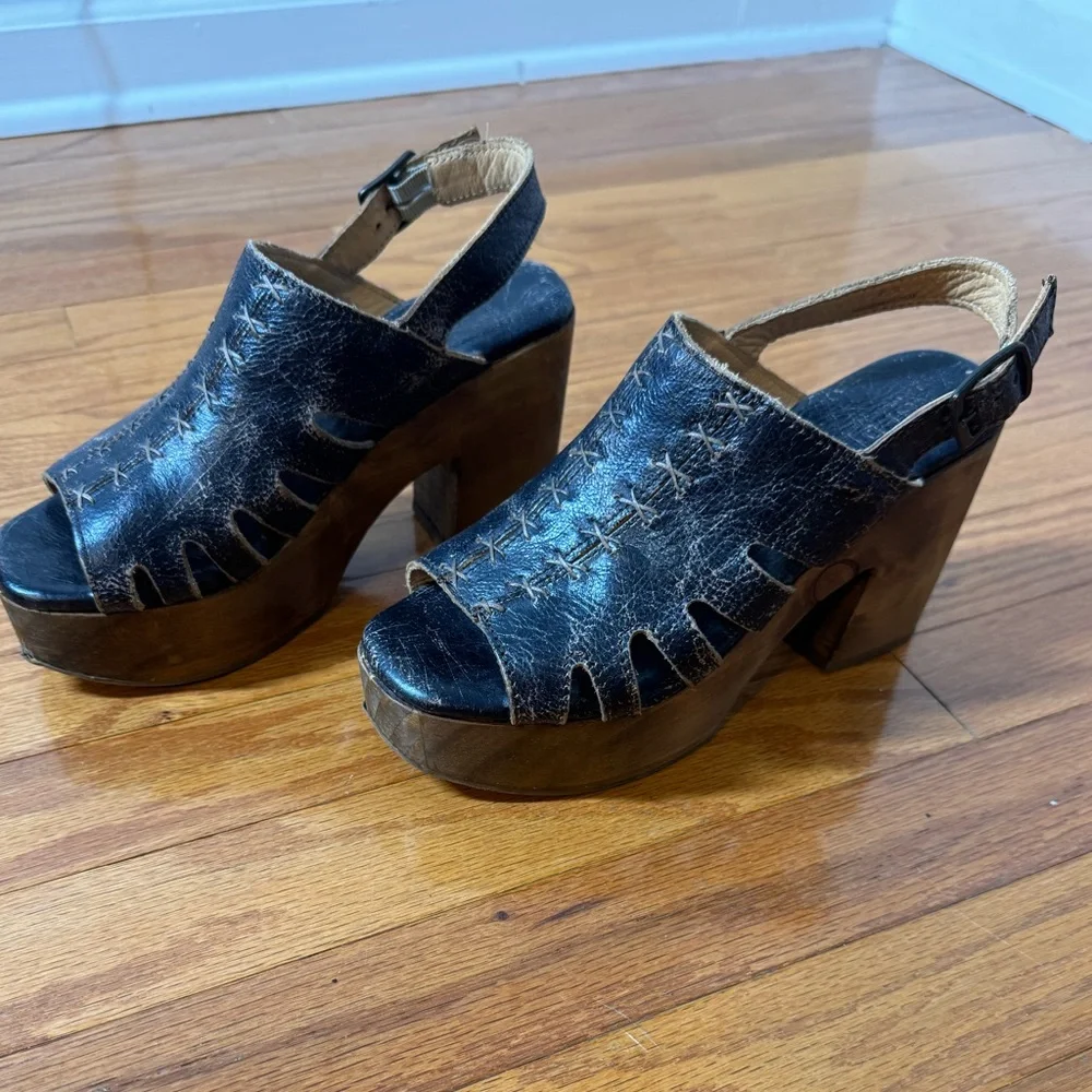 BED|STU Fontella Distressed Black and Brown Platform Sandals 7.5 - Picture 5 of 10